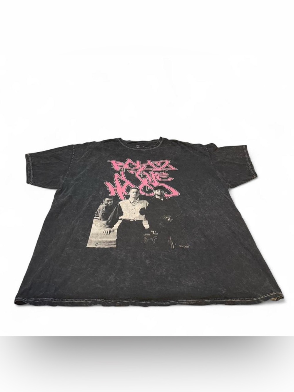 Retro Black Graphic boys in the hood short sleeve Tee with Pink Script